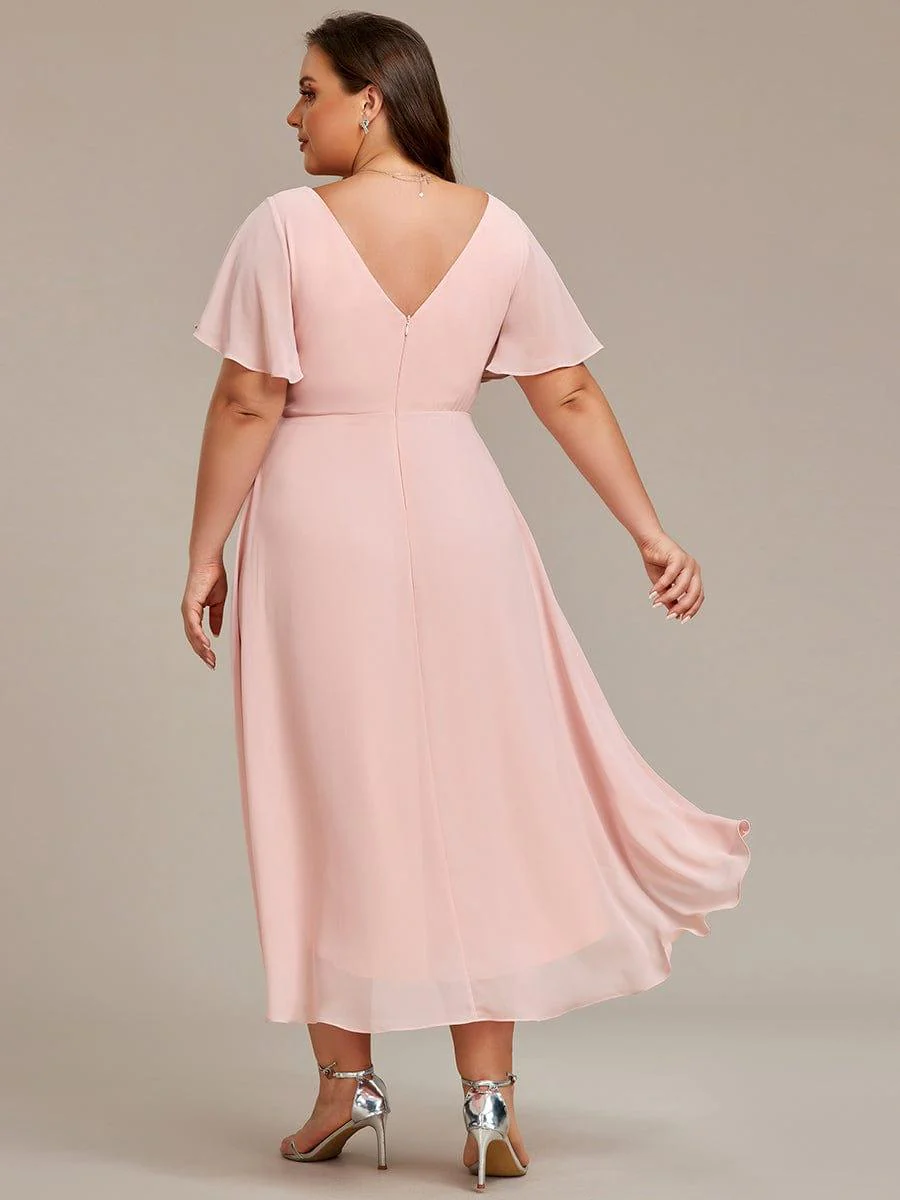 ever FAYE|Chiffon Pleated V Neck High-Low Bridesmaid Dress - Image 31