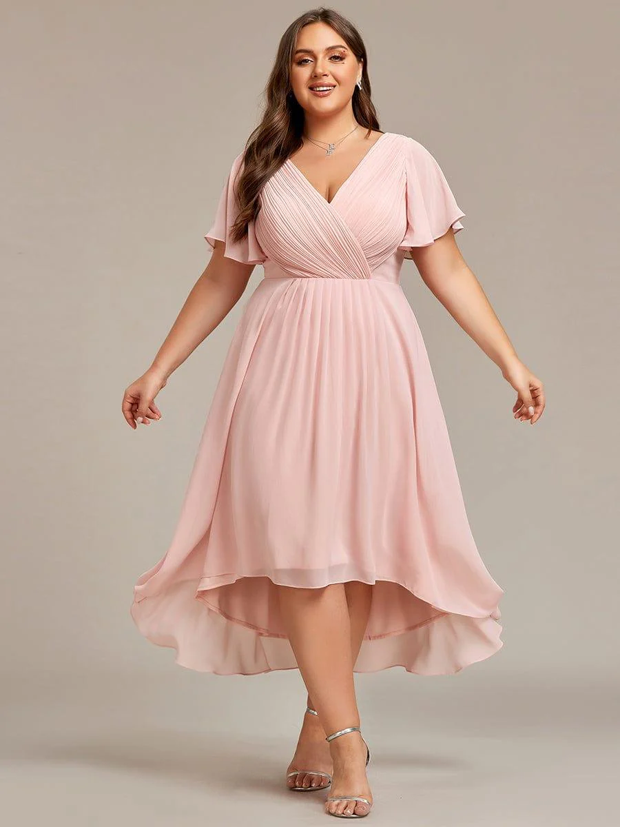 ever FAYE|Chiffon Pleated V Neck High-Low Bridesmaid Dress - Image 34