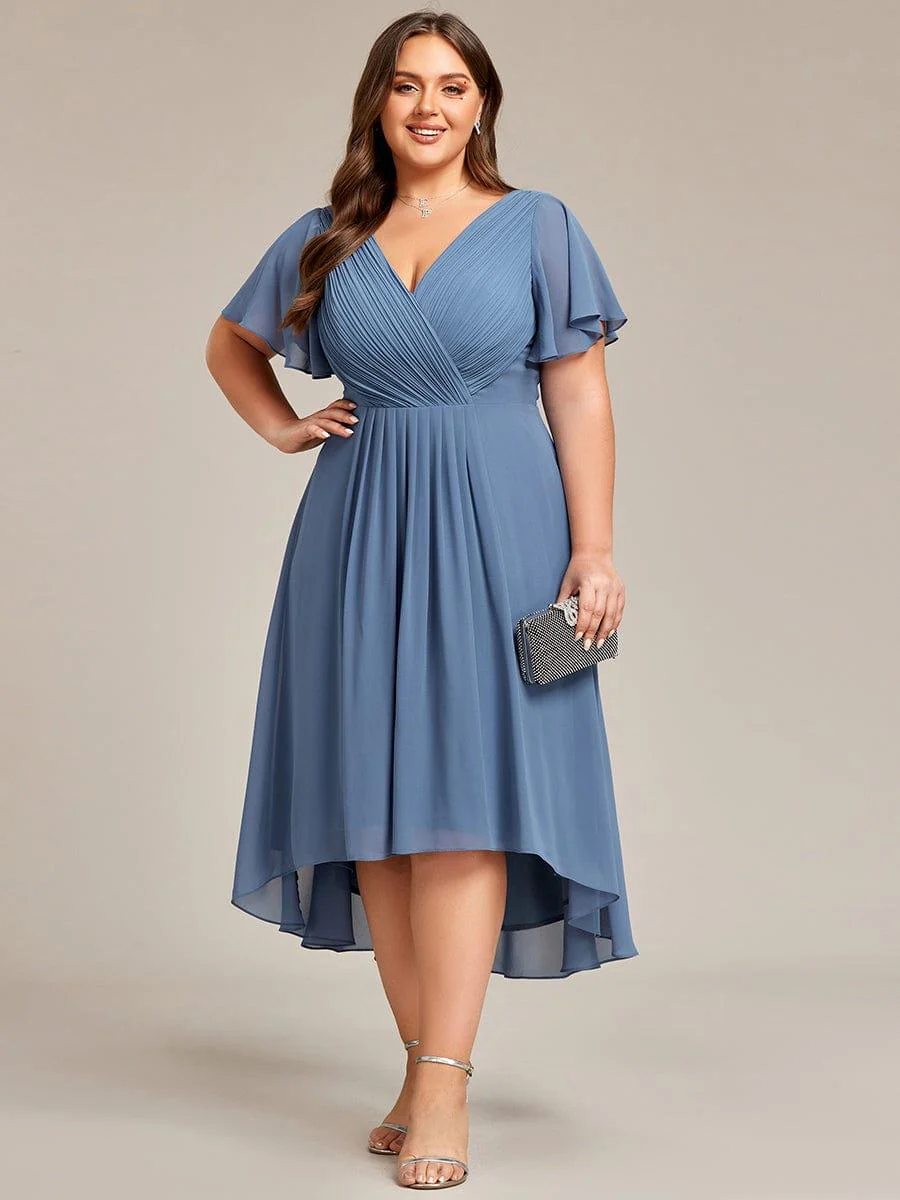 ever FAYE|Chiffon Pleated V Neck High-Low Bridesmaid Dress - Image 43