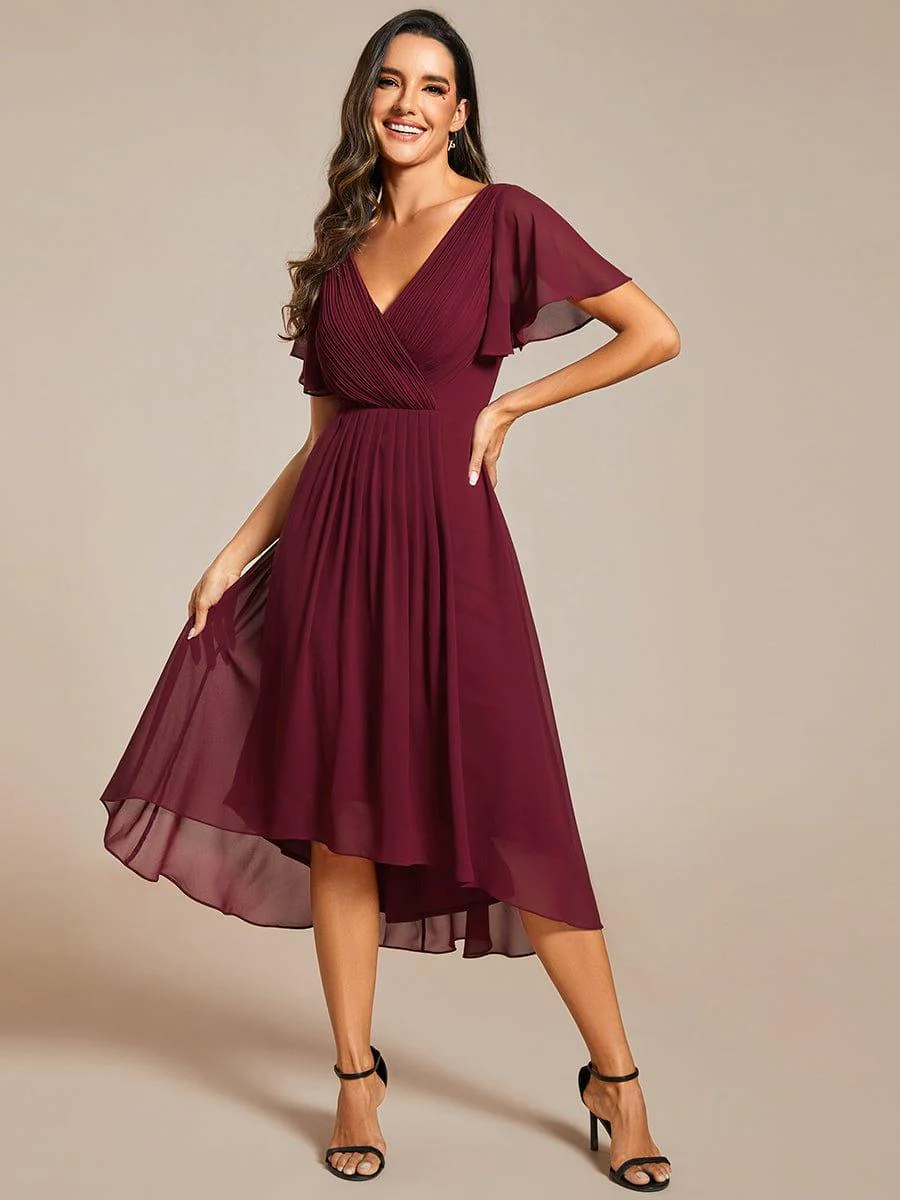 ever FAYE|Chiffon Pleated V Neck High-Low Bridesmaid Dress - Image 47