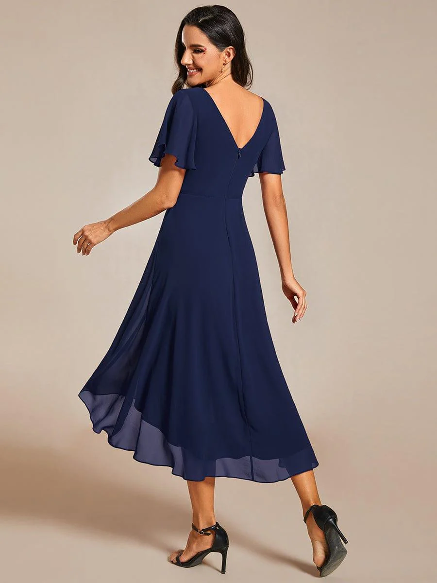 ever FAYE|Chiffon Pleated V Neck High-Low Bridesmaid Dress - Image 52