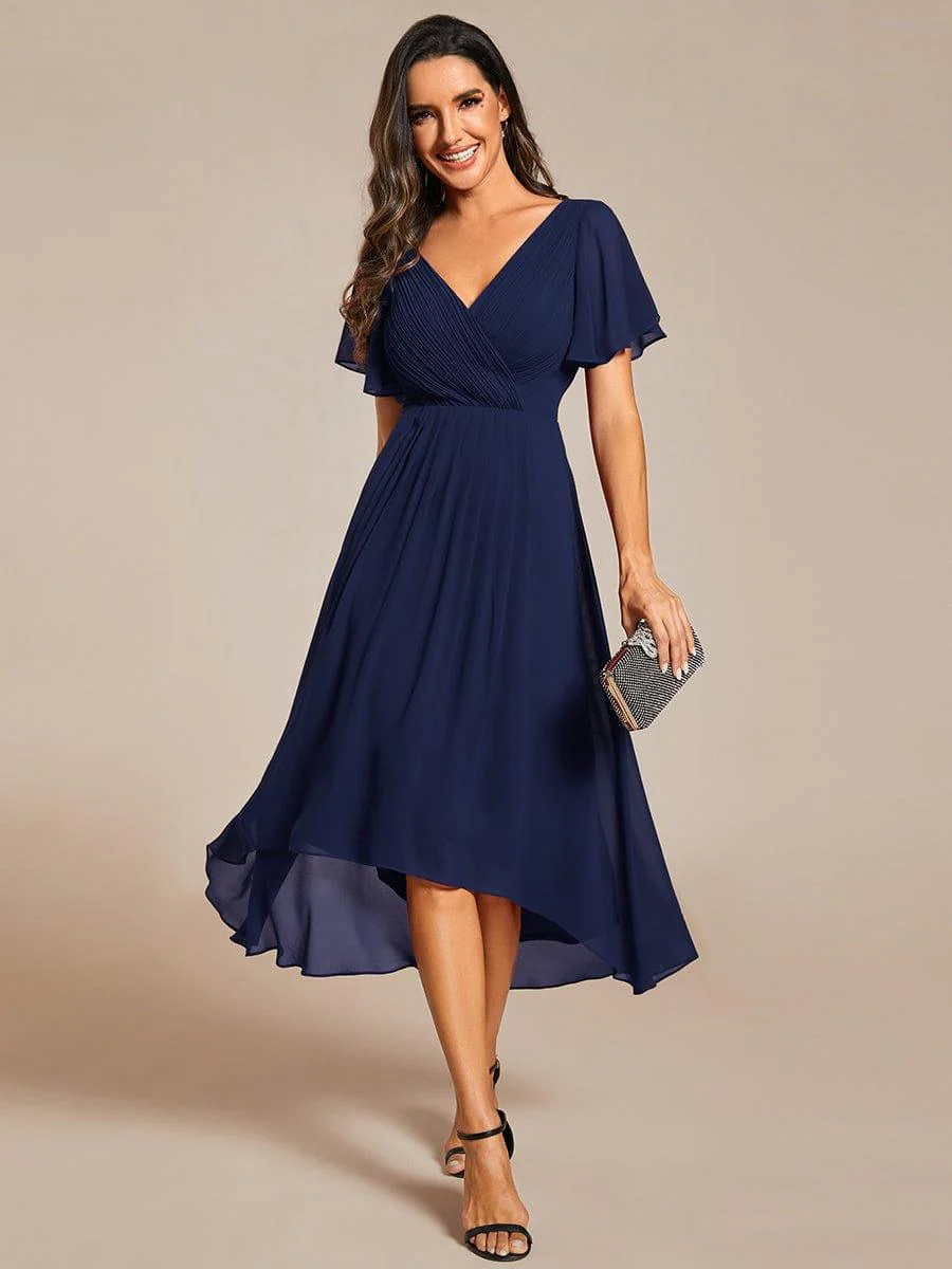 ever FAYE|Chiffon Pleated V Neck High-Low Bridesmaid Dress - Image 54