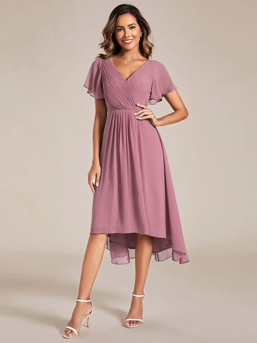 ever FAYE|Chiffon Pleated V Neck High-Low Bridesmaid Dress - Image 62