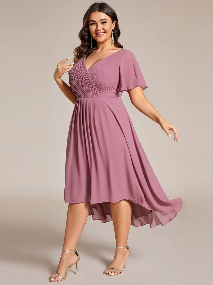 ever FAYE|Chiffon Pleated V Neck High-Low Bridesmaid Dress - Image 68