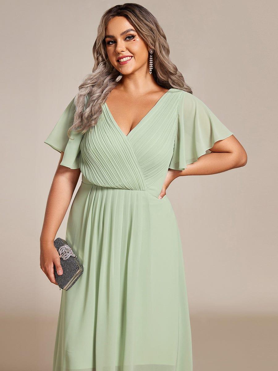 ever FAYE|Chiffon Pleated V Neck High-Low Bridesmaid Dress - Image 84