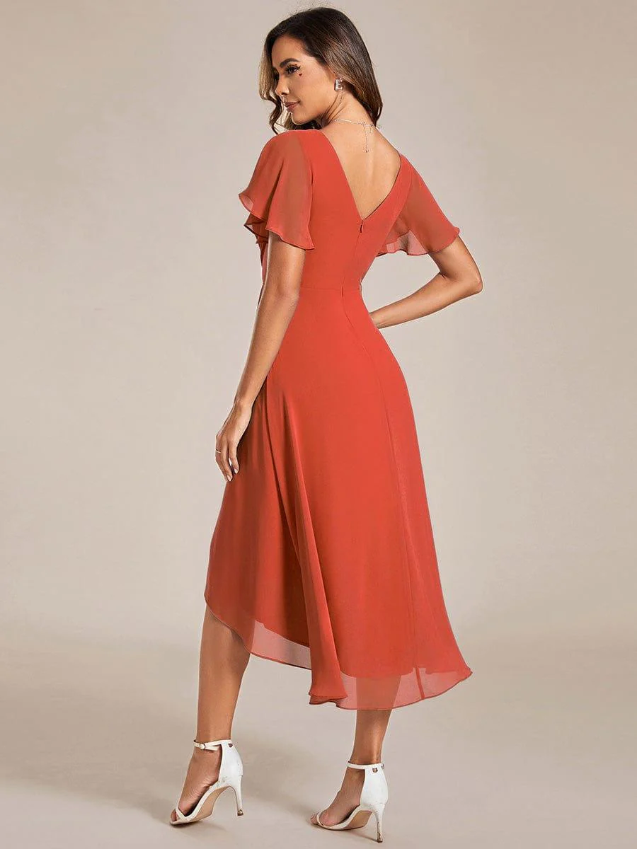 ever FAYE|Chiffon Pleated V Neck High-Low Bridesmaid Dress - Image 94