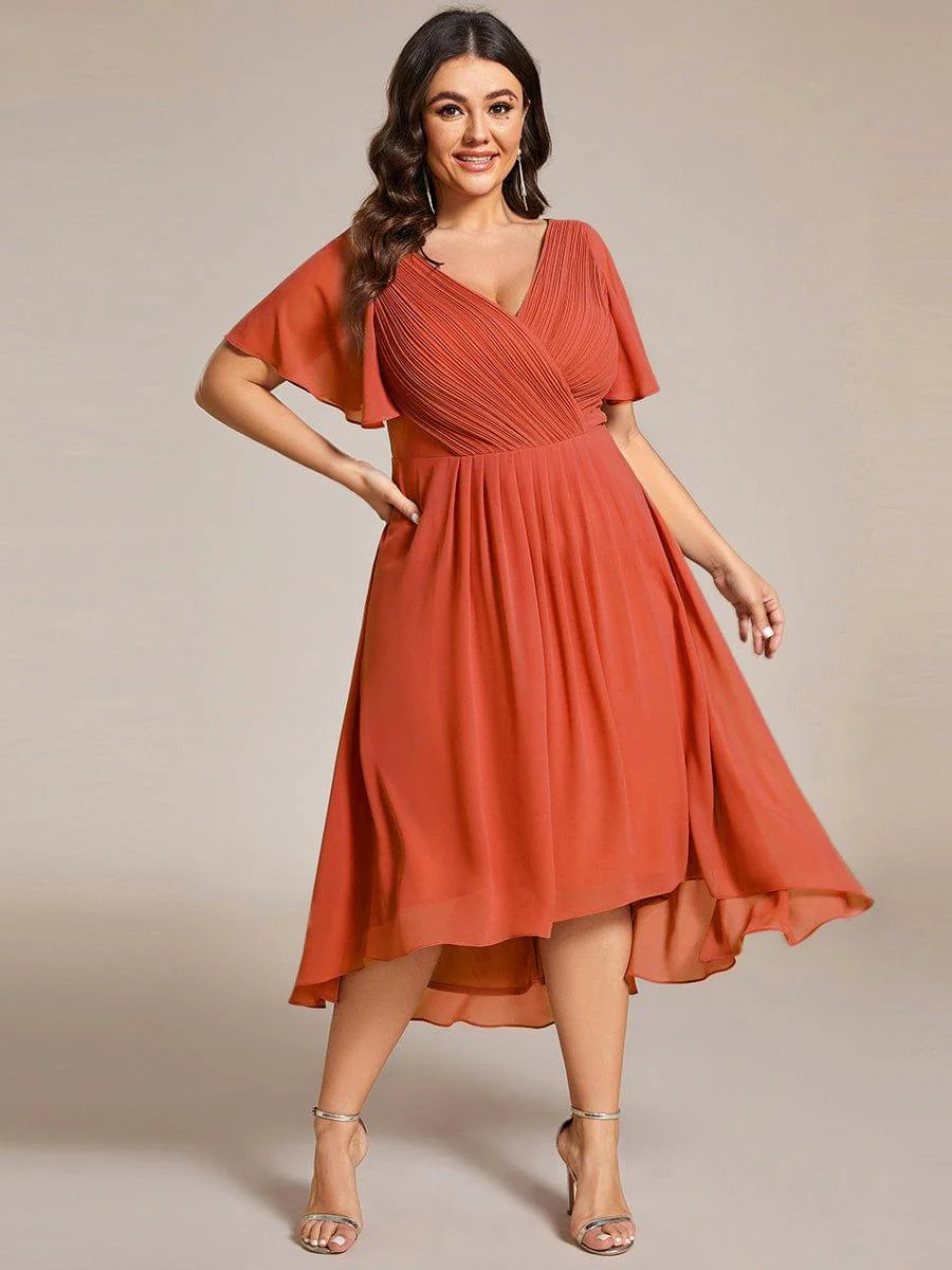 ever FAYE|Chiffon Pleated V Neck High-Low Bridesmaid Dress - Image 98