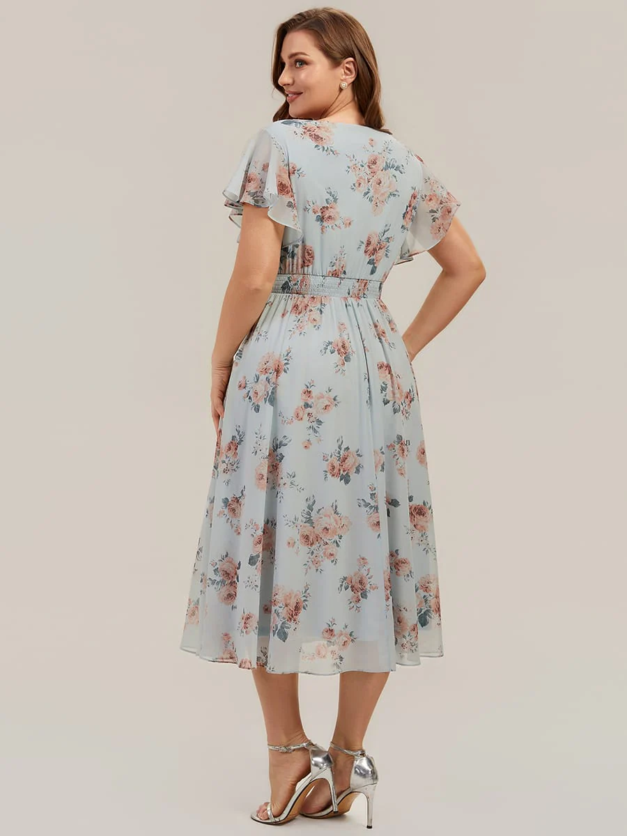 Floral Print Chiffon Ruffle Sleeve A-line Dress - Image 18