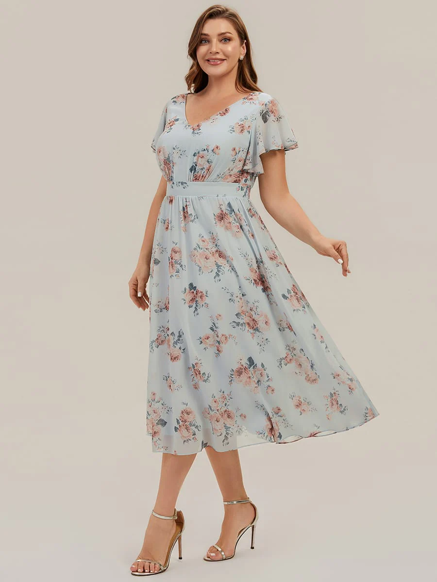 Floral Print Chiffon Ruffle Sleeve A-line Dress - Image 19