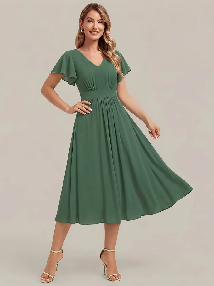 Floral Print Chiffon Ruffle Sleeve A-line Dress - Image 22
