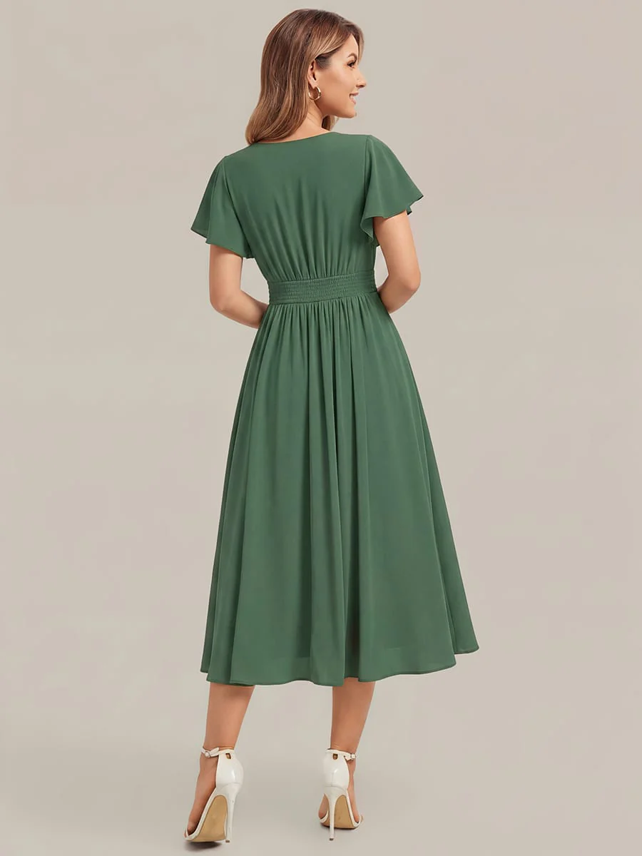 Floral Print Chiffon Ruffle Sleeve A-line Dress - Image 23
