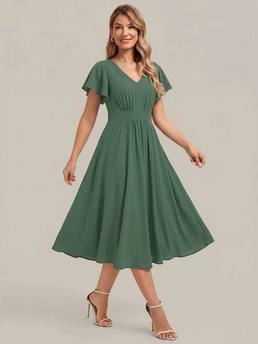 Floral Print Chiffon Ruffle Sleeve A-line Dress - Image 25