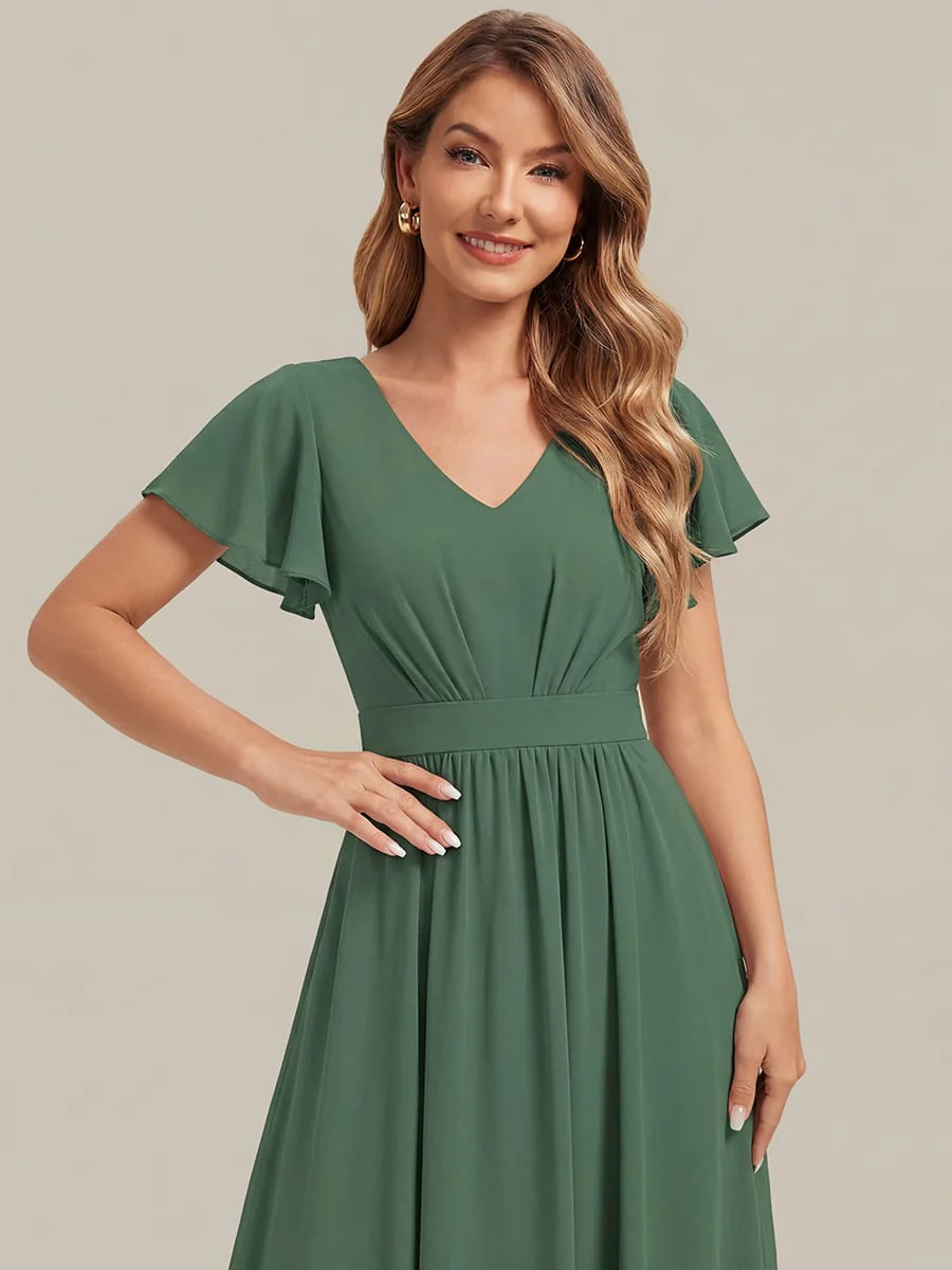 Floral Print Chiffon Ruffle Sleeve A-line Dress - Image 26