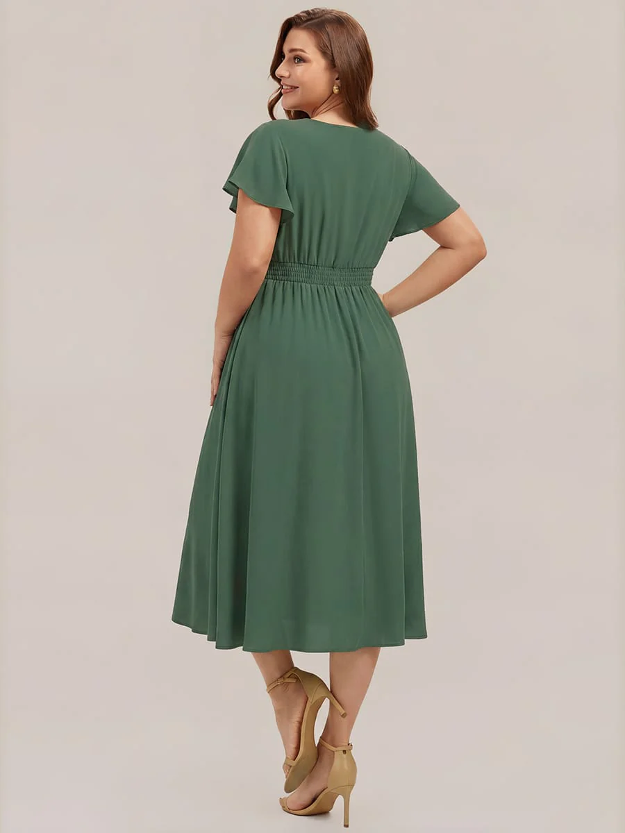 Floral Print Chiffon Ruffle Sleeve A-line Dress - Image 28