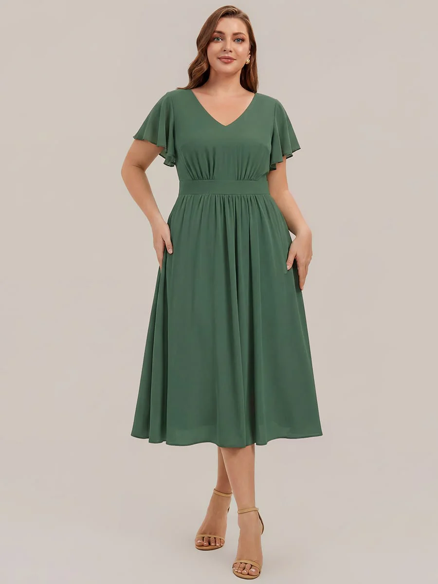 Floral Print Chiffon Ruffle Sleeve A-line Dress - Image 30
