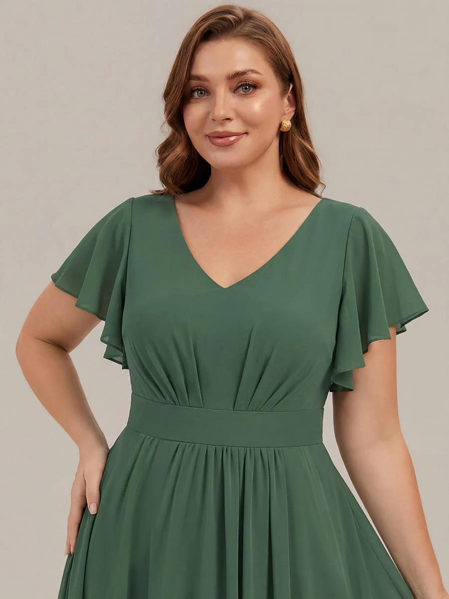 Floral Print Chiffon Ruffle Sleeve A-line Dress - Image 31