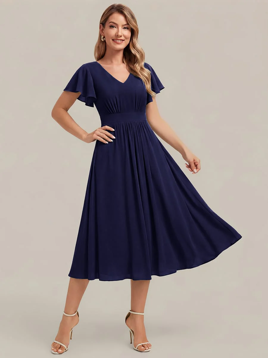 Floral Print Chiffon Ruffle Sleeve A-line Dress - Image 32