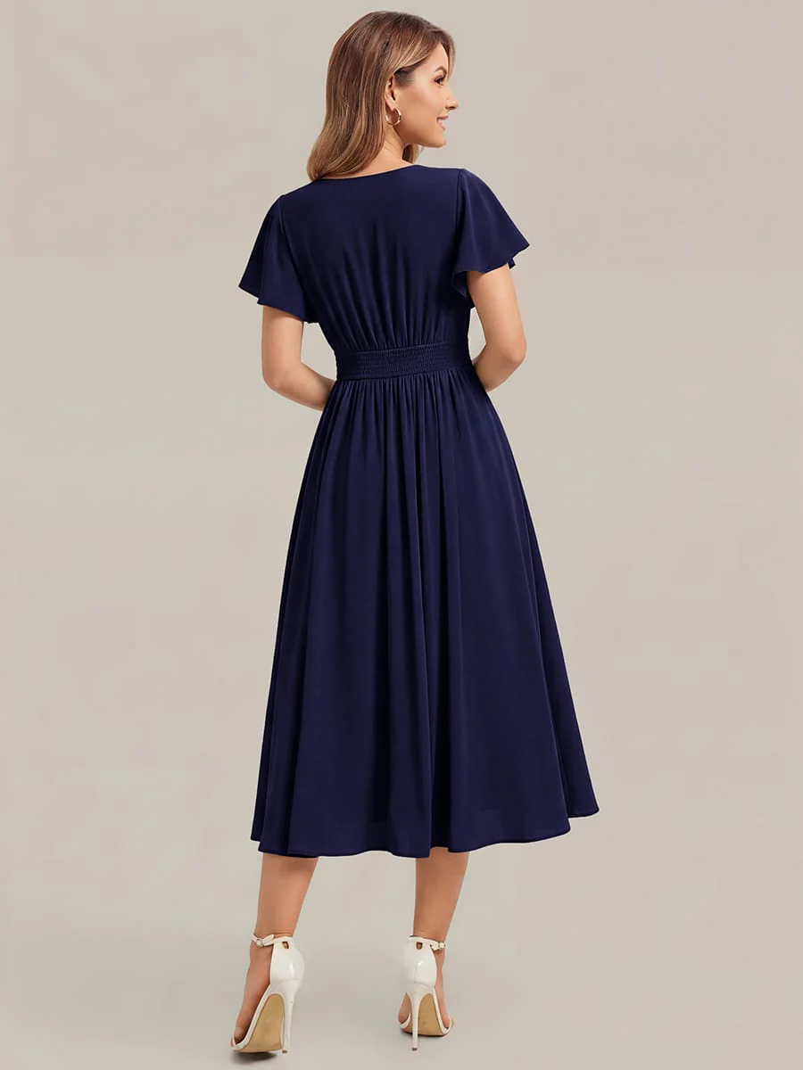 Floral Print Chiffon Ruffle Sleeve A-line Dress - Image 33