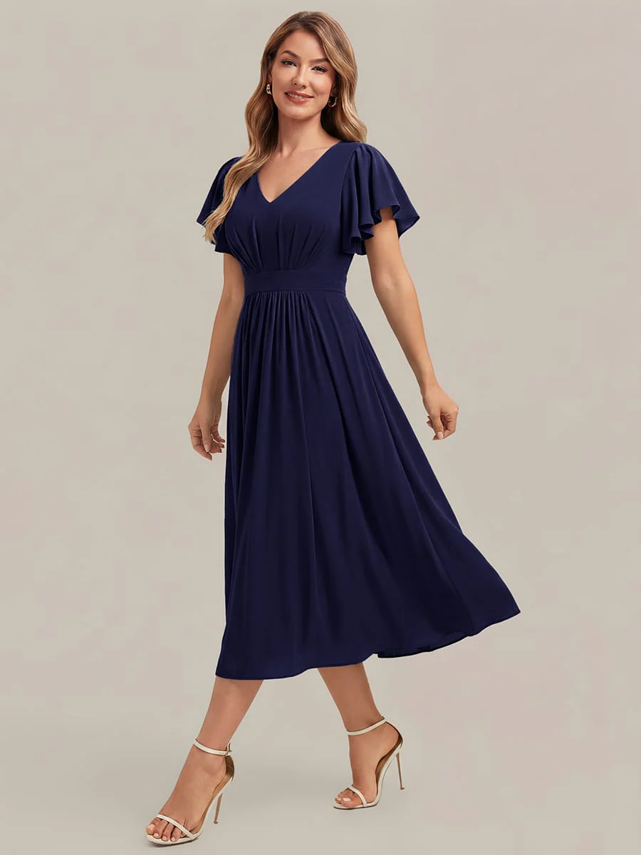 Floral Print Chiffon Ruffle Sleeve A-line Dress - Image 34