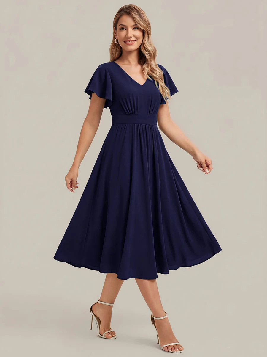 Floral Print Chiffon Ruffle Sleeve A-line Dress - Image 35