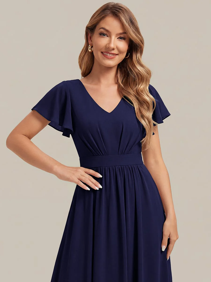 Floral Print Chiffon Ruffle Sleeve A-line Dress - Image 36