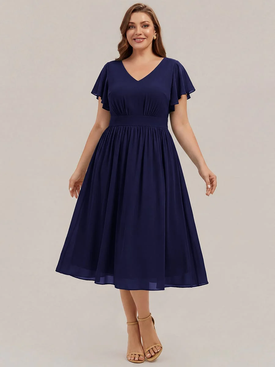 Floral Print Chiffon Ruffle Sleeve A-line Dress - Image 37