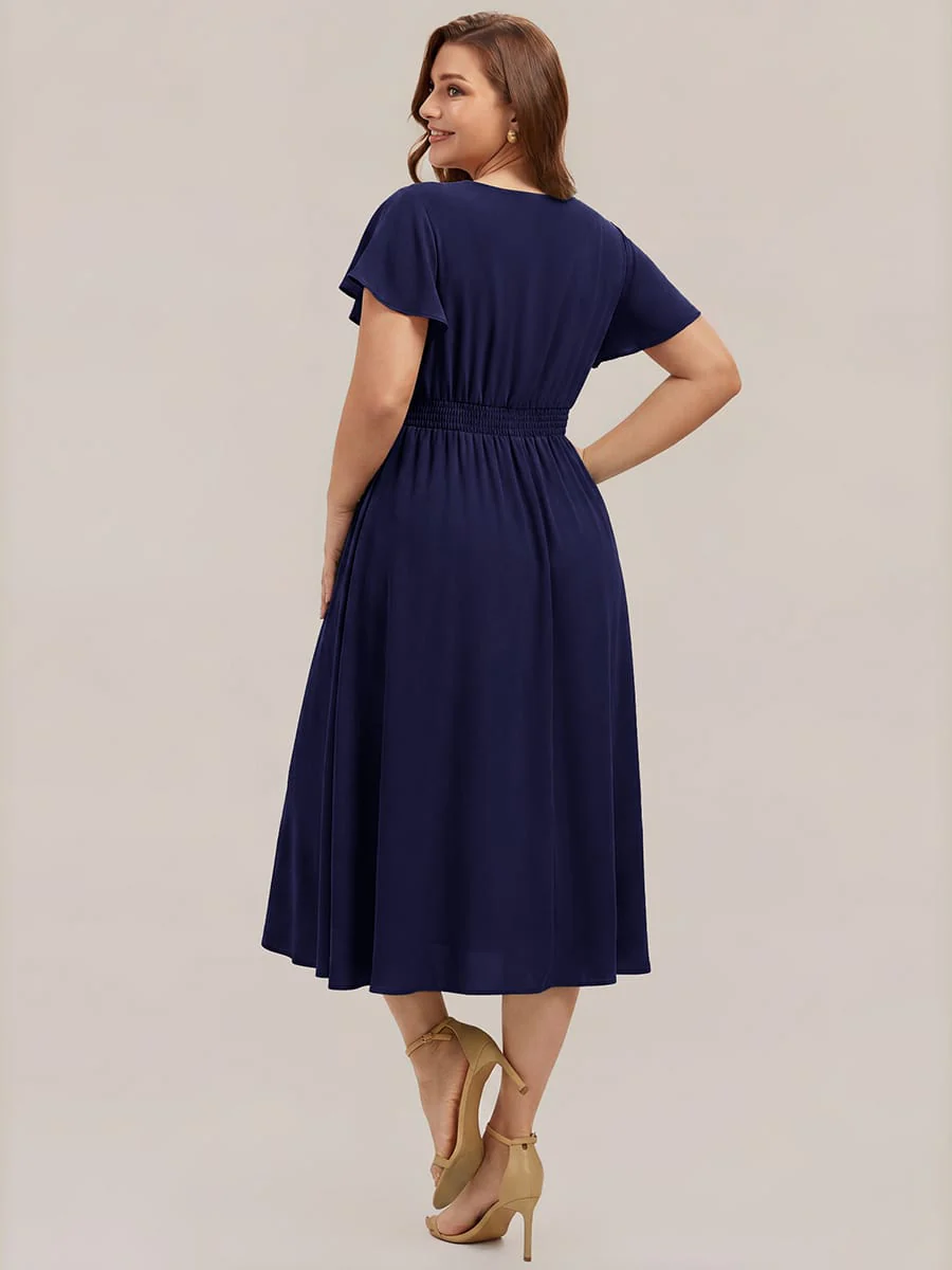 Floral Print Chiffon Ruffle Sleeve A-line Dress - Image 38