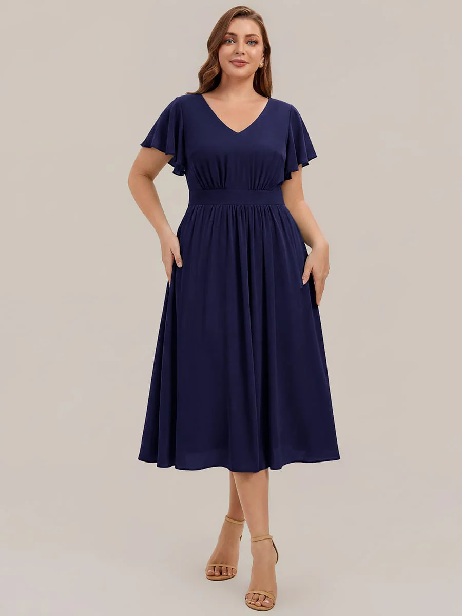 Floral Print Chiffon Ruffle Sleeve A-line Dress - Image 40