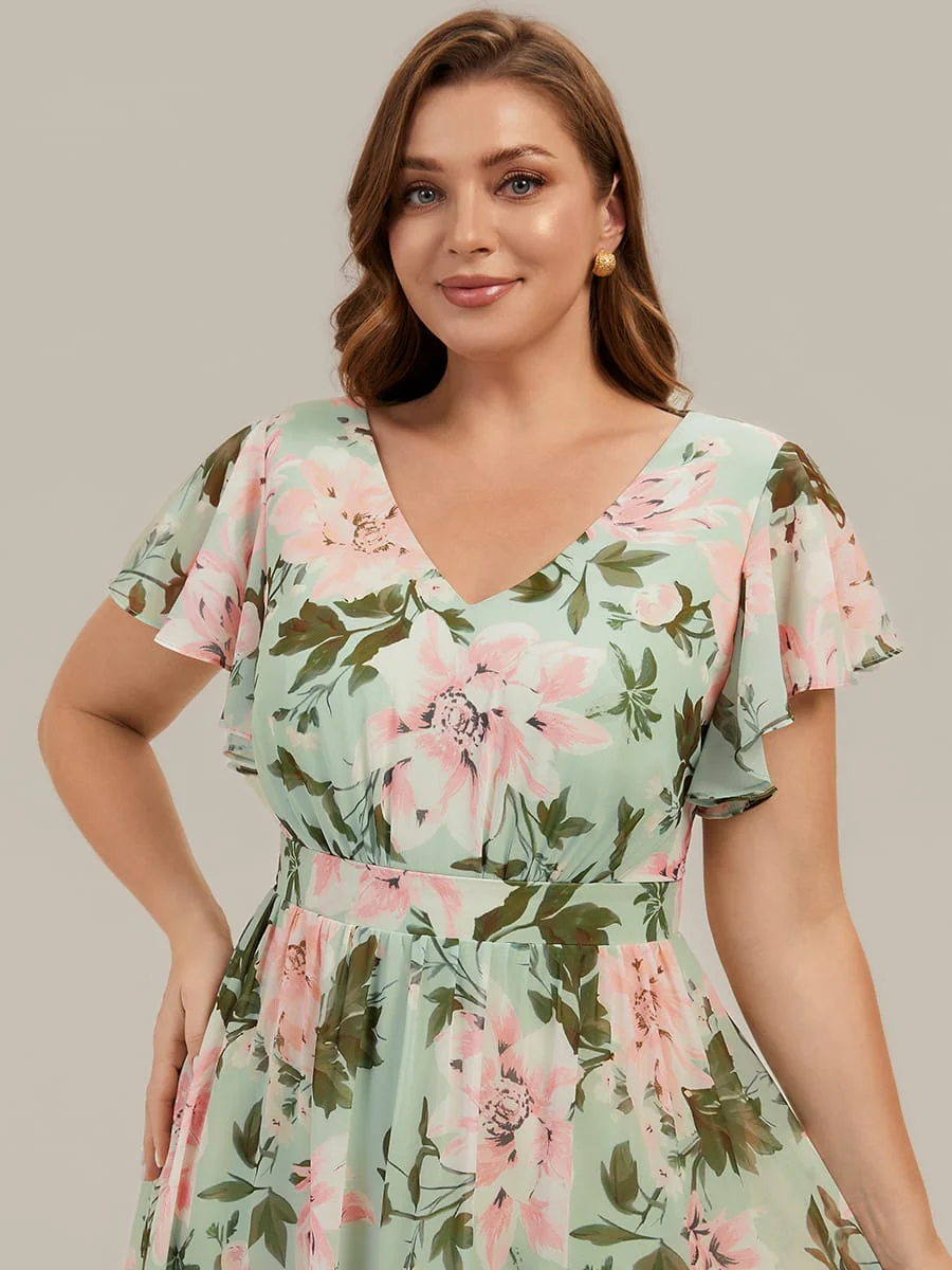 Floral Print Chiffon Ruffle Sleeve A-line Dress - Image 9