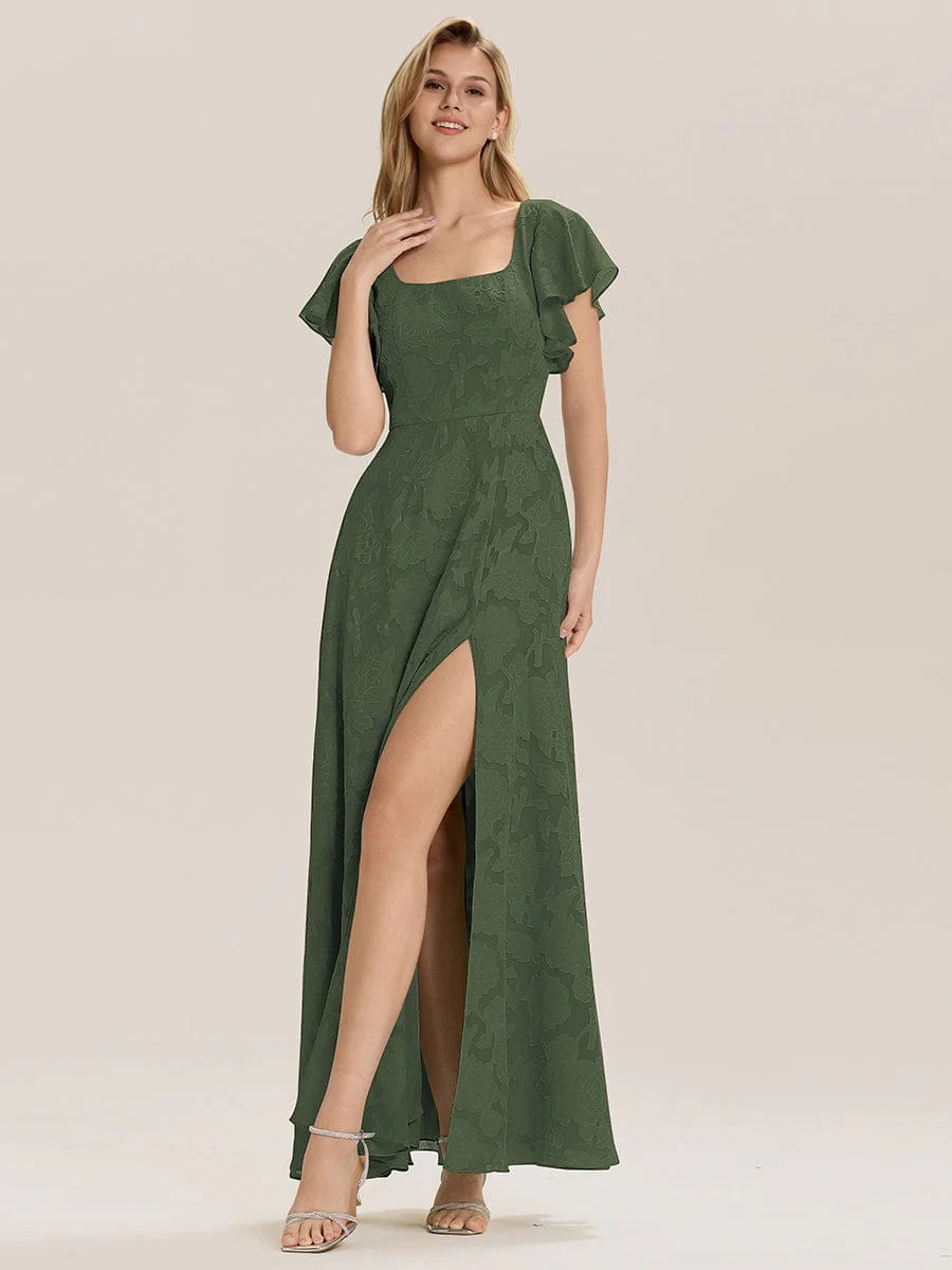 ever ZERENA|Floral Chiffon Ruffle Sleeve Evening Dress - Image 10