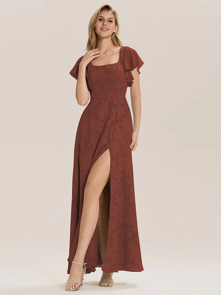 ever ZERENA|Floral Chiffon Ruffle Sleeve Evening Dress - Image 16