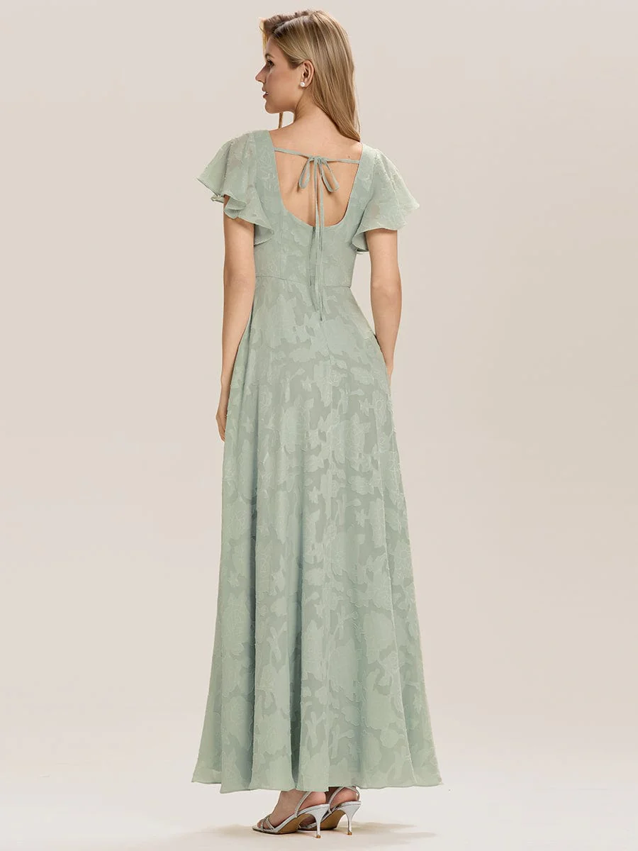 ever ZERENA|Floral Chiffon Ruffle Sleeve Evening Dress - Image 2