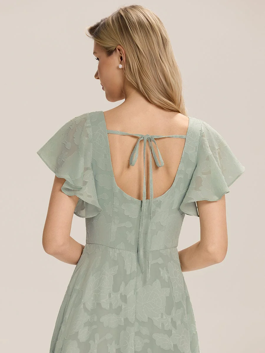 ever ZERENA|Floral Chiffon Ruffle Sleeve Evening Dress - Image 3