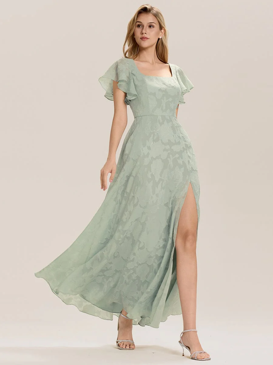 ever ZERENA|Floral Chiffon Ruffle Sleeve Evening Dress - Image 4