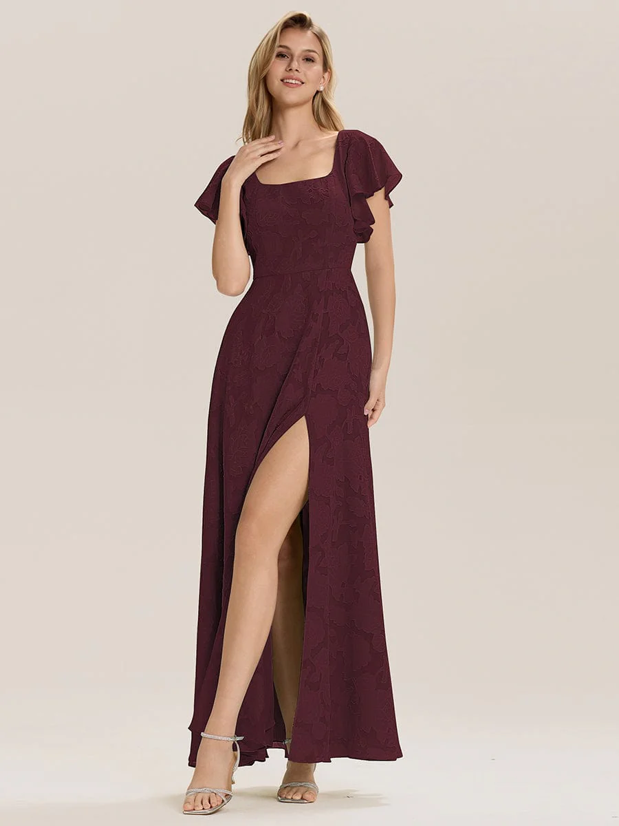 ever ZERENA|Floral Chiffon Ruffle Sleeve Evening Dress - Image 6