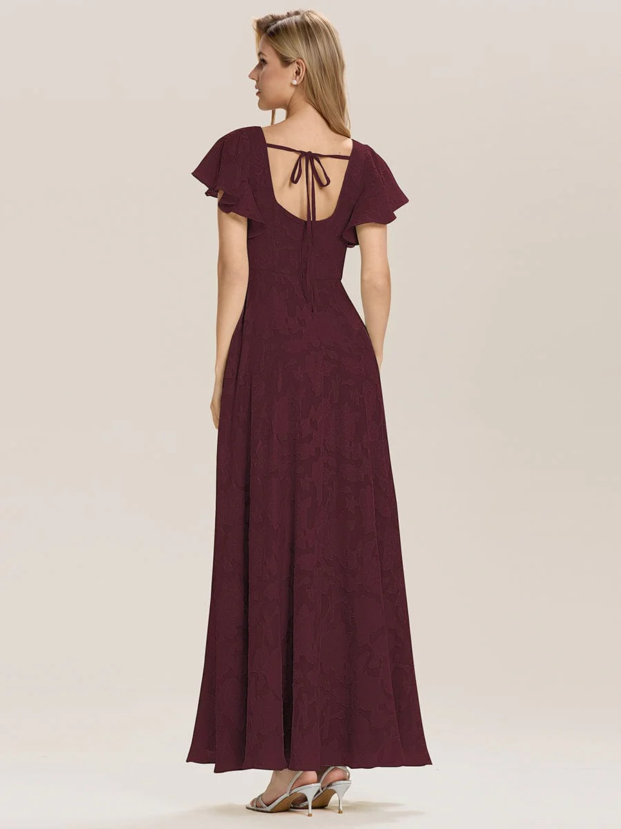 ever ZERENA|Floral Chiffon Ruffle Sleeve Evening Dress - Image 7