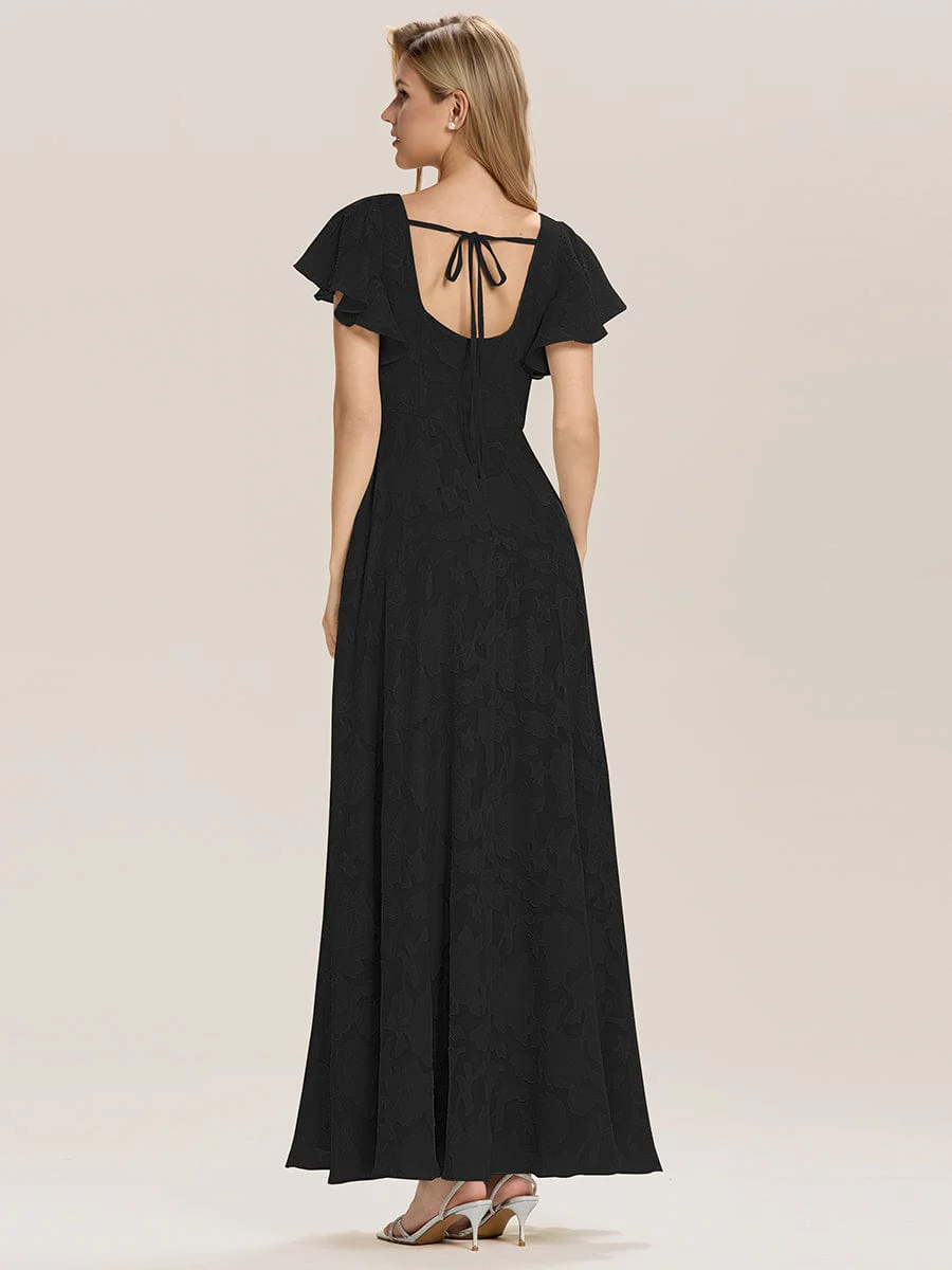 ever ZERENA|Floral Chiffon Ruffle Sleeve Evening Dress - Image 9