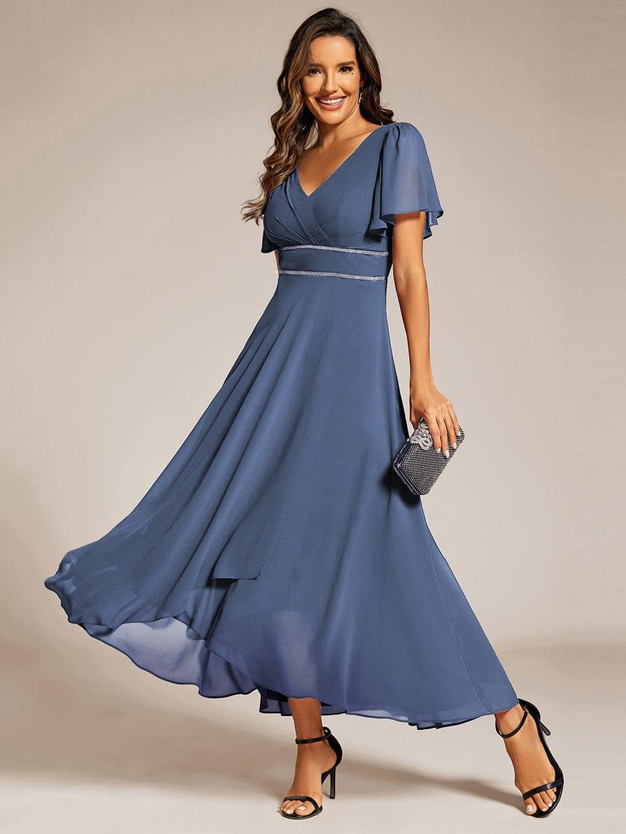 ever DAKOTA|Chiffon Ruffle Sleeves Rhinestone Waist High-Low Wedding Guest Dress - Image 16