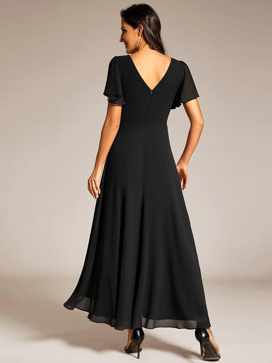 ever DAKOTA|Chiffon Ruffle Sleeves Rhinestone Waist High-Low Wedding Guest Dress - Image 8