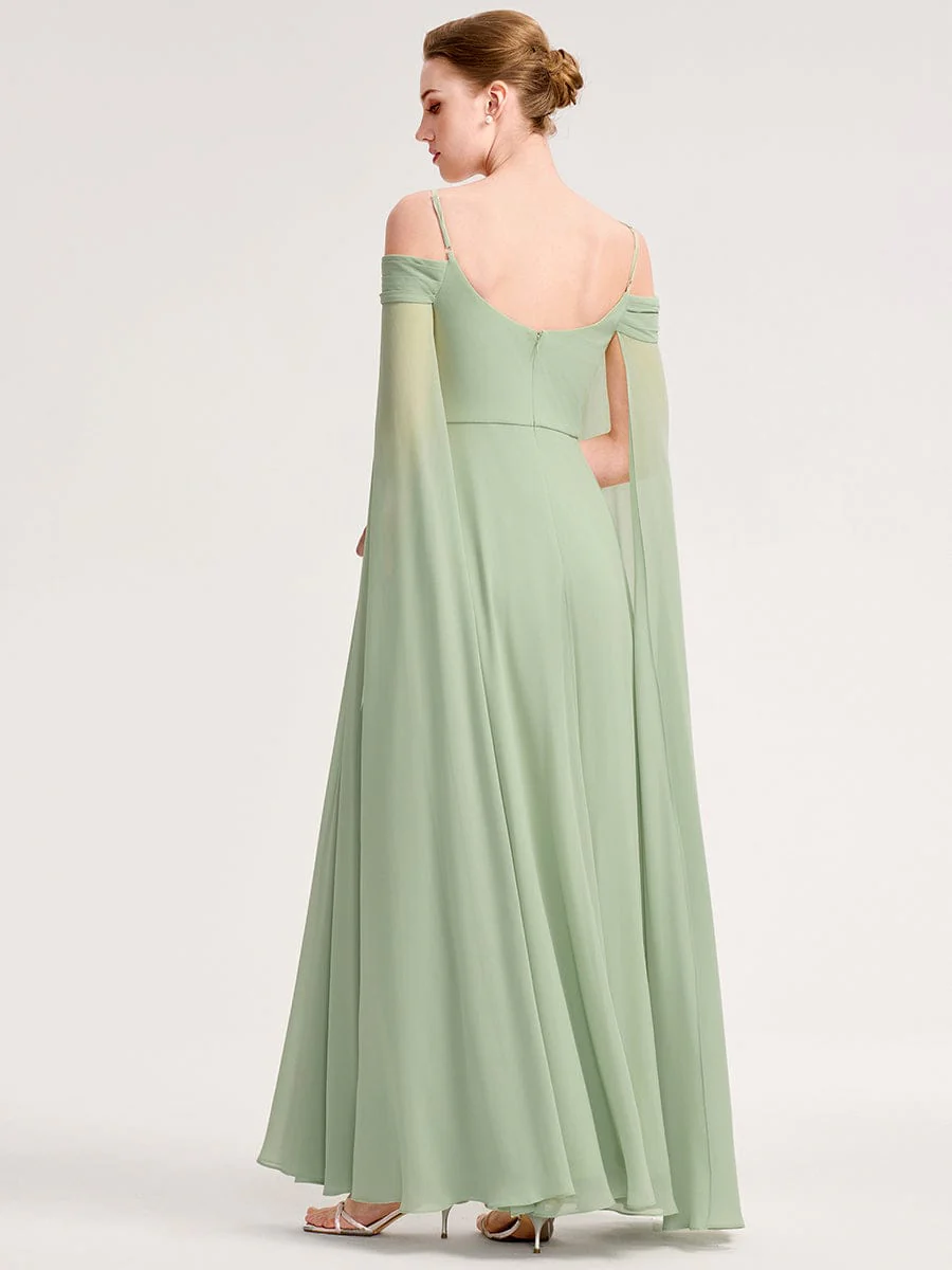 Chiffon Sleeves Watteau Train Bridesmaid Dress - Image 2