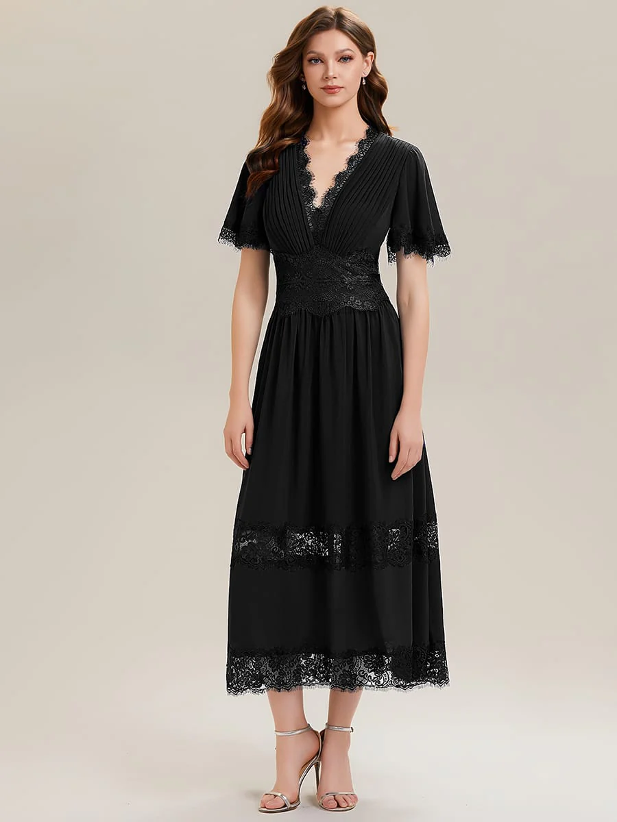 Cut-Out Detail Chiffon Ruffle Sleeve Dress - Image 11