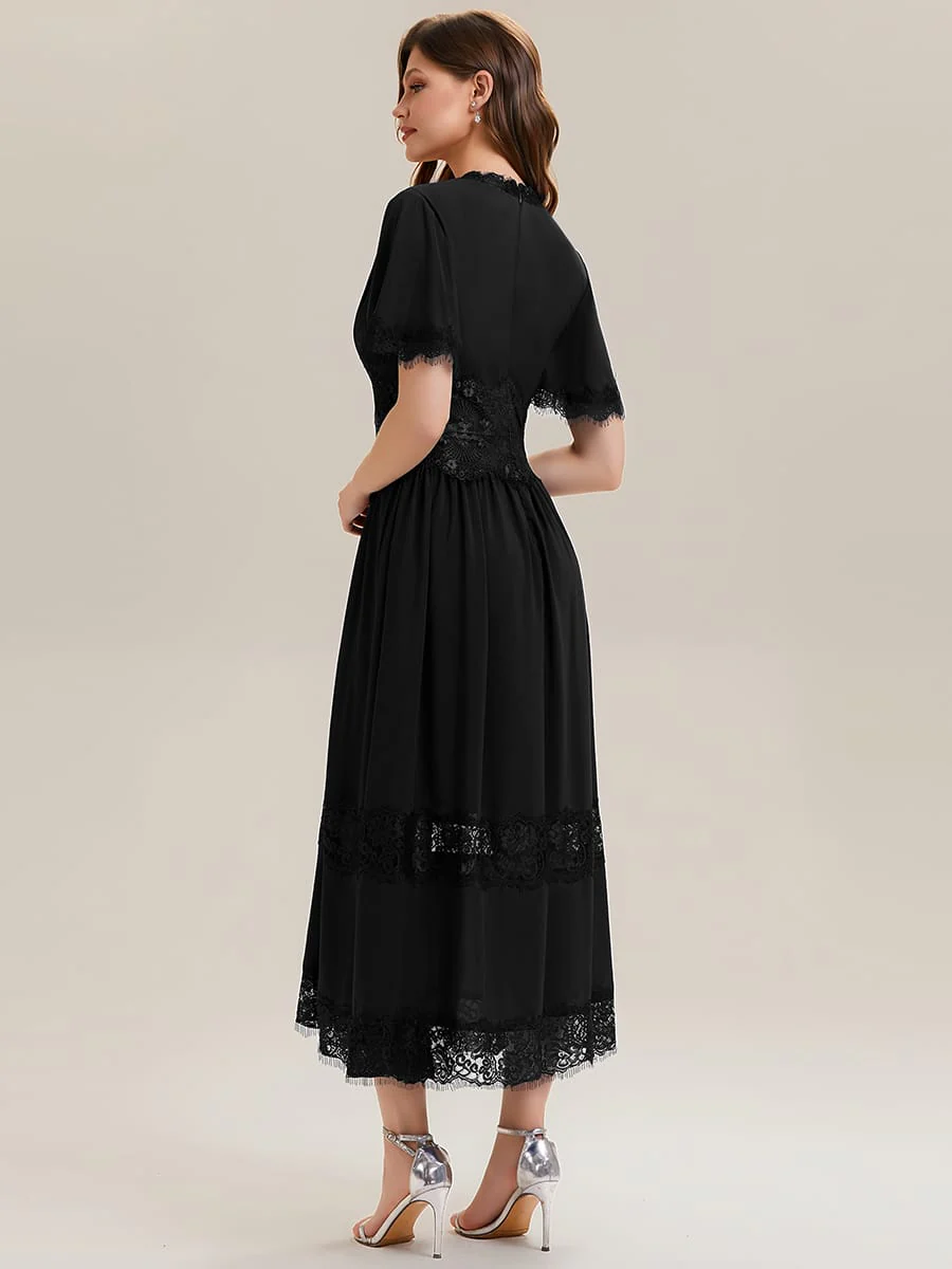 Cut-Out Detail Chiffon Ruffle Sleeve Dress - Image 12