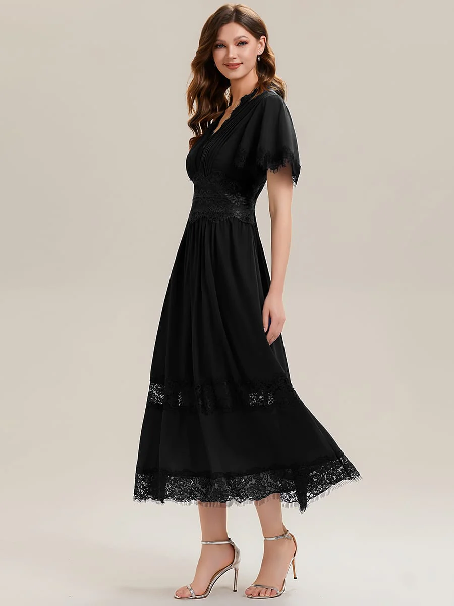 Cut-Out Detail Chiffon Ruffle Sleeve Dress - Image 13