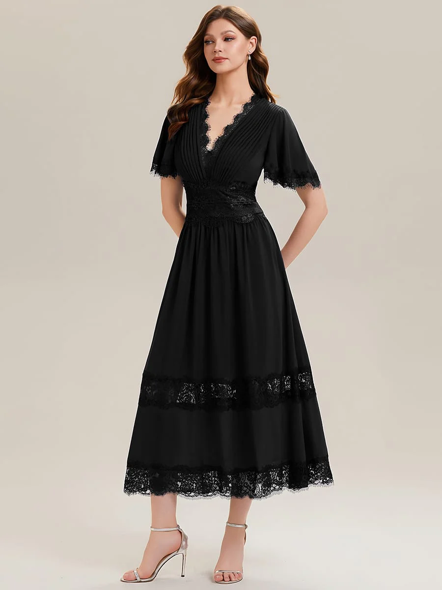 Cut-Out Detail Chiffon Ruffle Sleeve Dress - Image 14