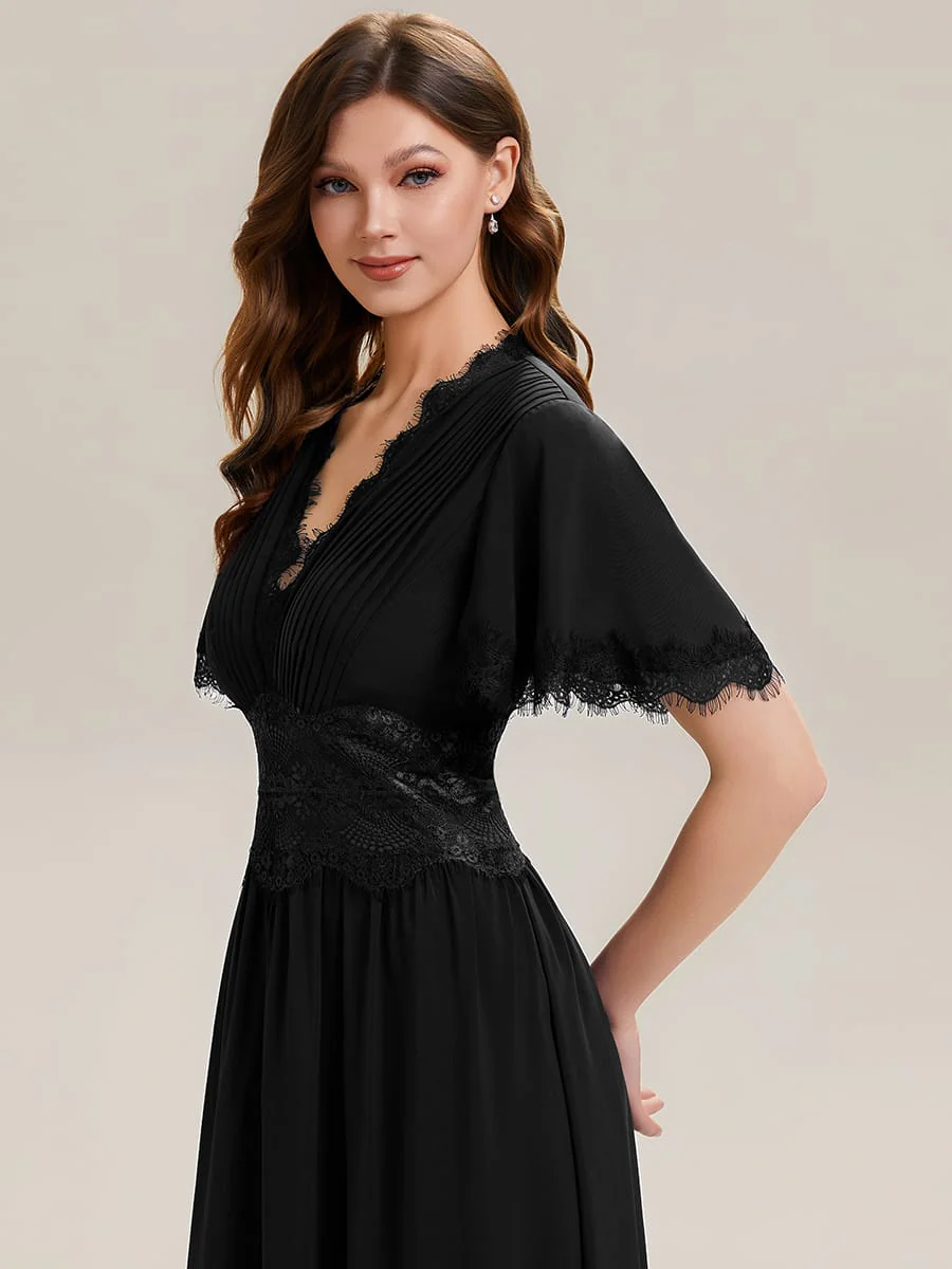 Cut-Out Detail Chiffon Ruffle Sleeve Dress - Image 15