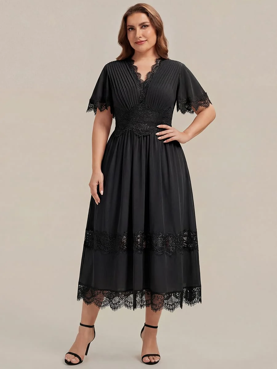 Cut-Out Detail Chiffon Ruffle Sleeve Dress - Image 16