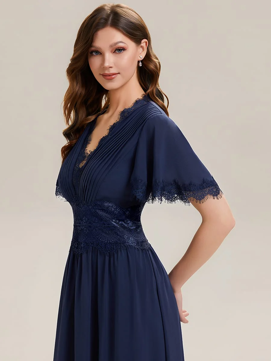 Cut-Out Detail Chiffon Ruffle Sleeve Dress - Image 3