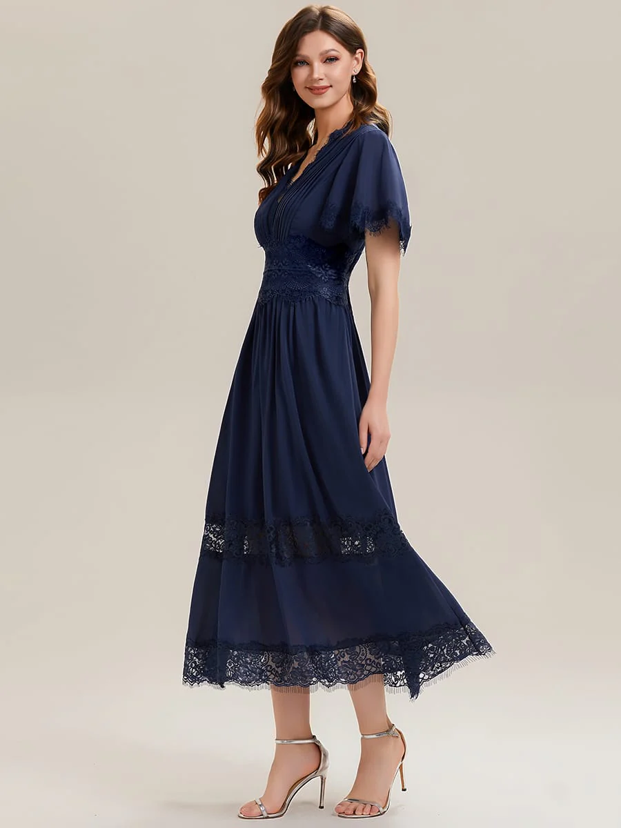 Cut-Out Detail Chiffon Ruffle Sleeve Dress - Image 4