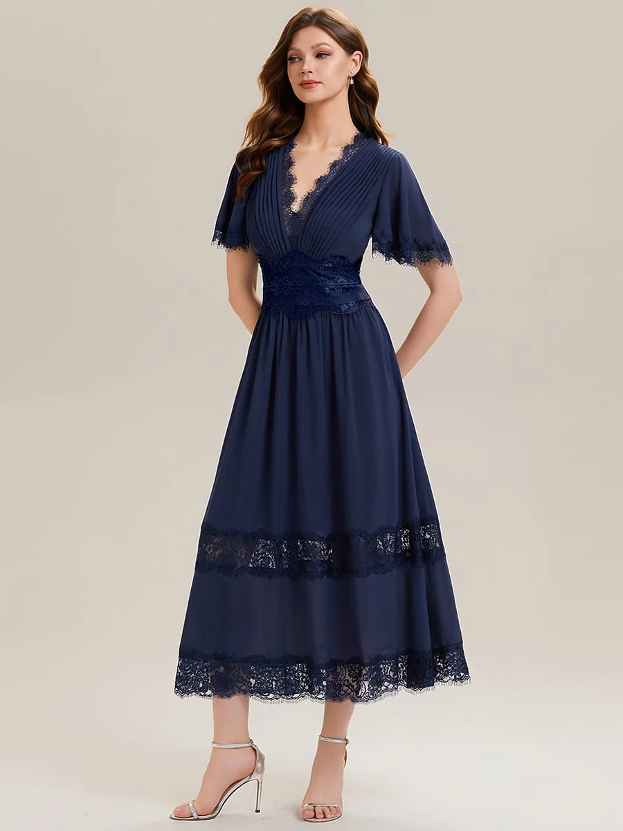 Cut-Out Detail Chiffon Ruffle Sleeve Dress - Image 5