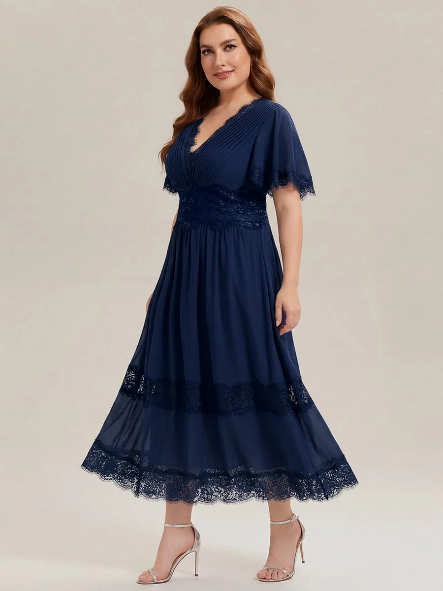 Cut-Out Detail Chiffon Ruffle Sleeve Dress - Image 9